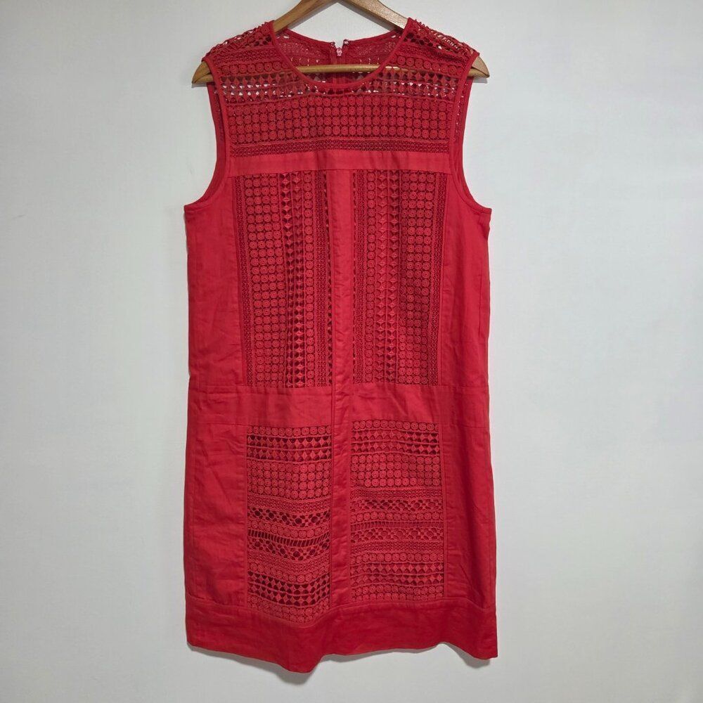 J. Crew Red Sleeveless Crochet-Panel Shift Dress